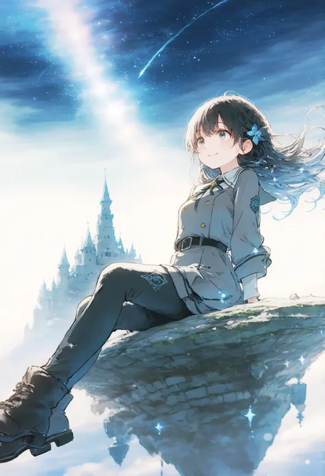 Castle in the Sky,Castle in the Skyからもう一つのCastle in the Skyが見える,It's a course where they collide,The one who laments々,Commanding Knights,Trying to Avoid Collision,A gust of wind blows，A foreigner々There are，maintained road ，Wearing uniform，Sitting on a rock...