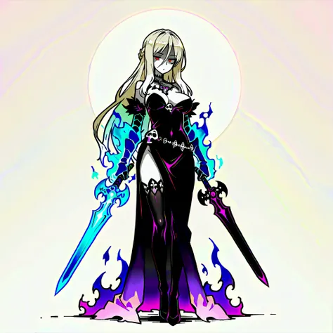 (((masterpiece))), (((Best Quality))), ((Ultra-detailed)), (High-Definition anime Illustration), ((extremely delicate and beautiful)), solo, Full body, wightmge, fantasy undead wight fighter girl, white shaggy hair, long hair, very long hair, gradient hair...