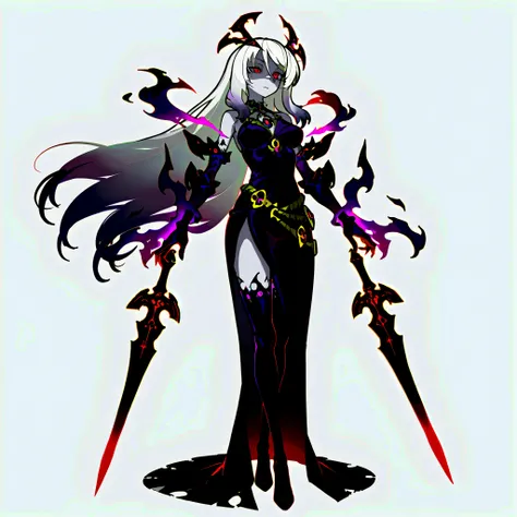 (((masterpiece))), (((Best Quality))), ((Ultra-detailed)), (High-Definition anime Illustration), ((extremely delicate and beautiful)), solo, Full body, wightmge, fantasy undead wight fighter girl, white shaggy hair, long hair, very long hair, gradient hair...