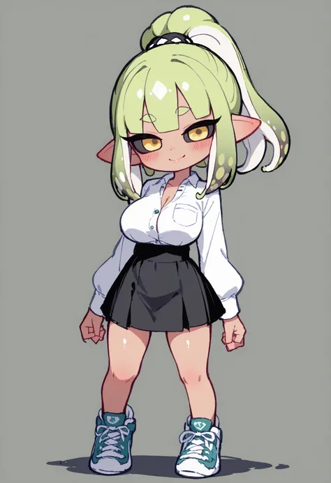 nsfw、masterpiece、high resolution、Highest Quality、Slightly strong contrast、realistic with a full body crouching、deformed、1 Cute Splatoon Girl、Inkling、Full Body、detailed face、beautiful faces、Big, Cute Eyes、black sclera、beautiful eyes、golden eyes、long lashes、...