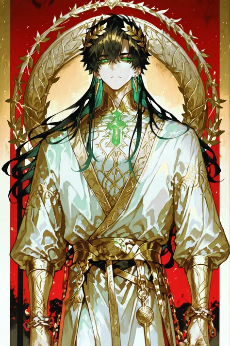 (male fantasy clothes, fantasy fashion, intricate fashion, cool, stylish, fantasy style man, cool fantasy style man, stylish man, handsome man,)  Ancient greek God, middle-edged man (male character). He has tall mighty broad-shouldered body shape with masc...