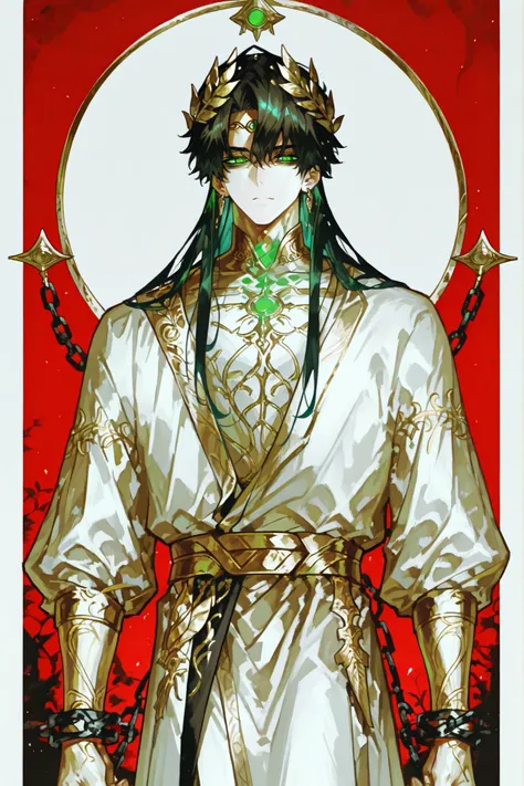 (male fantasy clothes, fantasy fashion, intricate fashion, cool, stylish, fantasy style man, cool fantasy style man, stylish man, handsome man,)  Ancient greek God, middle-edged man (male character). He has tall mighty broad-shouldered body shape with masc...