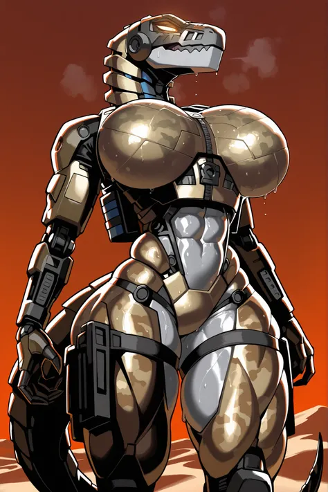 masterpiece, best quality, amazing quality, very aesthetic, high resolution, highly detailed, high quality, krekkov style, score_9, score_8_up, score_7_up , solo, muscular, roodaka, bionicle, anthro, dinosaur, lidded eyes, annoyed, glowing eyes, seductive ...