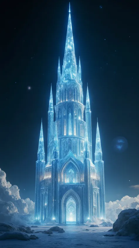 high-definition images、Glass Castle by the Earth{x}(A huge transparent blue sparkling clear glass castle that seems to reach the sky)masterpiece、outer space