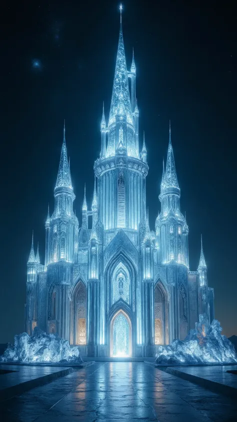 high-definition images、Glass Castle by the Earth{x}(A huge transparent blue sparkling clear glass castle that seems to reach the sky)masterpiece、outer space