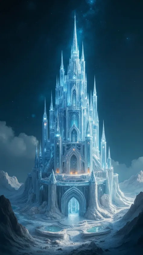 high-definition images、Glass Castle by the Earth{x}(A huge transparent blue sparkling clear glass castle that seems to reach the sky)masterpiece、outer space