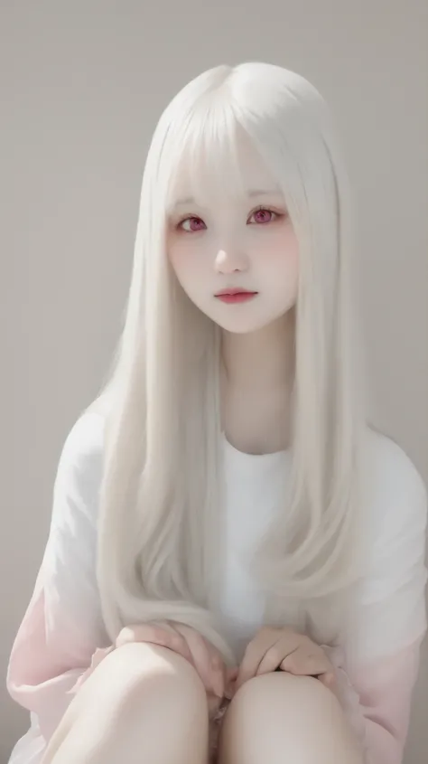  bright color:1.7、  is repairing a lost pastel color :1.7、(  Highest Quality 、masterpiece、  in en very detailed、  one girl 、((非常に  cute faces getting creampied)) , ((  long hair )),  long gray hair ,  very long straight hair  , short bang, albino white ski...