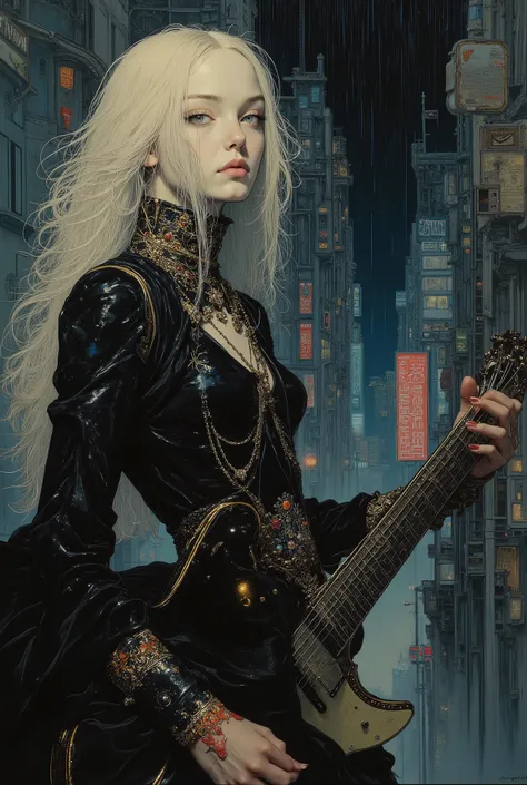 anatomically accurate,(( Bartolomé Murillo)) ((Cyberpunk's)), unique , Rainy city night , blonde long, ((Bartolome Esteban Murillo Style)), darkness,SF, ((Highest Quality, masterpiece)), (More Rights , 高details), 8,000,Canvas Oil Painting Her White Skin、...