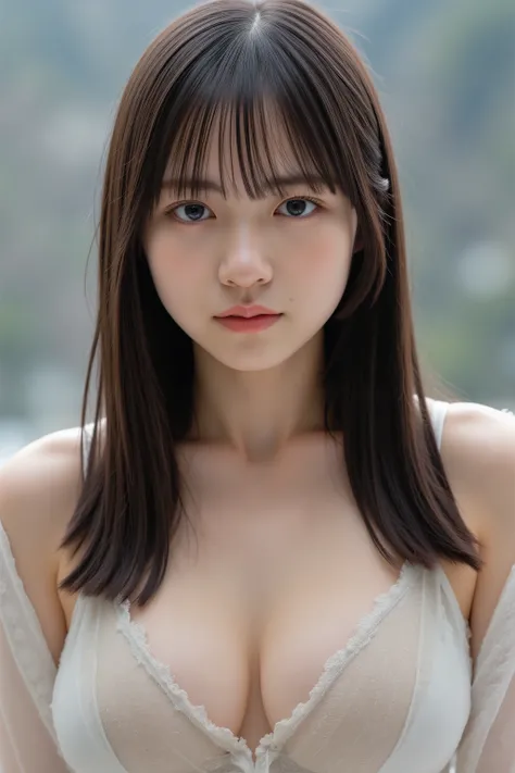 High-resolution photo of a young Japanese woman.
16K, masterpiece, high quality, ultra detailed, photorealistic, natural lighting,
1girl, beautiful hair, big cleavage, (see through clothes, white bra, off shoulder),
her eyes are seductive, loving gaze, lo...