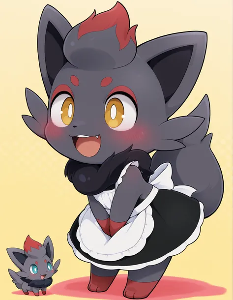 Dagashi,, zorua, pokemon, cute, happy, masterpieces, chibi, maid apron,