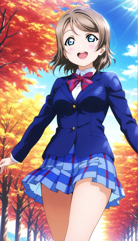 (perfect hands, perfect anatomy), anime face, watanabe you(love live! school idol project), you watanabe(love live! sunshine!!), 1girl, solo, cute face, light brown hair, medium hair, wavy hair, swept bangs, sidelocks, blue eyes, (High resolution eyes, Be...