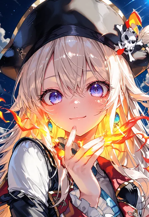 Brilliant Colors,beautiful eyes,A delicate smile,Textured Skin,masterpiece,Kilo,Highest Quality,gentle and beautiful woman,captain，Pirate Fleet，無数のsailが旗めく，sail，The Enchanted Pirate,A powerful pirate ship,A magnificent ship's hull,A rolling ocean,A vibrant...