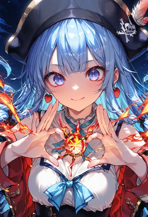 Brilliant Colors,beautiful eyes,A delicate smile,Textured Skin,masterpiece,Kilo,Highest Quality,gentle and beautiful woman,赤い髪，captain，Pirate Fleet，無数のsailが旗めく，sail，The Enchanted Pirate,A powerful pirate ship,A magnificent ship's hull,A rolling ocean,A vib...