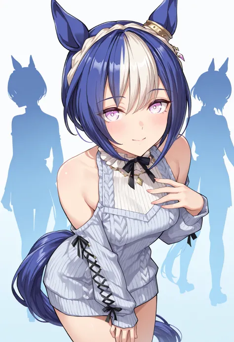 (masterpiece, best quality, perfect face:1.4), cesario \(umamusume\), ear ornament, horse ears, horse tail, tail on the lower back, proportional body, proportional,1 girl, beautiful hair, beautiful face, beautiful detailed eyes, beautiful clavicle, beautif...