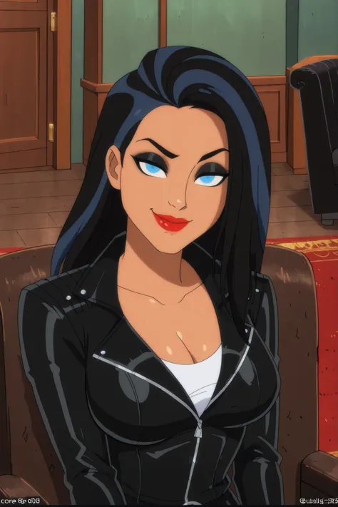 BREAK, score_6_up, score_7_up, score_8_up, score_9, 1girl, solo, long hair, blue eyes, black hair, two-tone hair, lipstick, makeup, dark-skinned female, t4l1a4lg00l, large breasts, busty, cleavage, curvy, athletic, looking at viewer, seducing viewer, teasi...