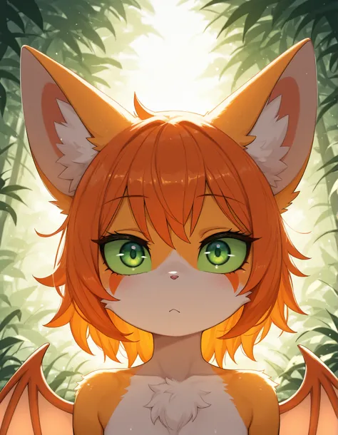 ldl,, masterpiece, best quality, very aesthetic, (1girl:0.7),, (solo:1.3), furry, fidget \(elysian tail\), nimbat, fidget_daet, anthro, furry female, wings, tail, green eyes, colored sclera, bat wings, facial markings, orange fur, white fur, two-tone fur,m...