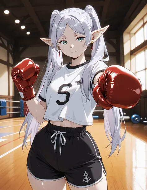 score_9, masterpiece, top quality, vibrant, Very Aesthetic, High Contrast , Semi-realistic, , natural light, short height, Frieren(Sousou no Frieren) , 1girl , solo , elf , twintails , very long hair , silver hair , parted bangs , sidelocks , pointy ears ,...