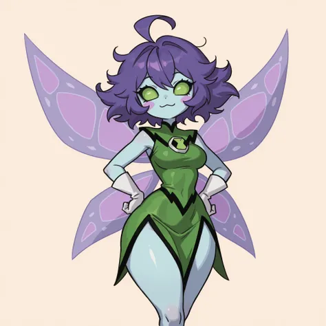 masterpiece, ultra-HD, impressionism, high detail, best quality, very aesthetic, 8K, best quality, beautiful, ultra-high resolution, 32K UHD, sharp focus, 1girl, solo, peskydust, short messy hair, purple hair, fluffy hair, ahoge, almond-shaped eyes, green ...