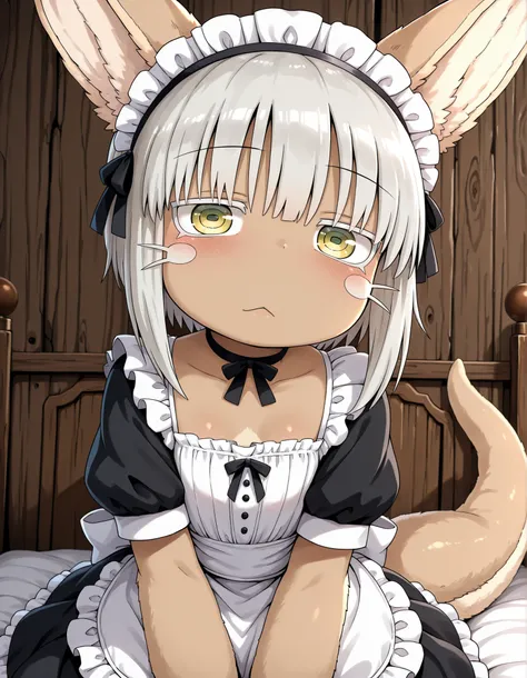 ldl,, (masterpiece, best quality, high quality, good quality:1.2), solo, 1girl , Nanachi(MADE IN ABYSS), maid outfit ,