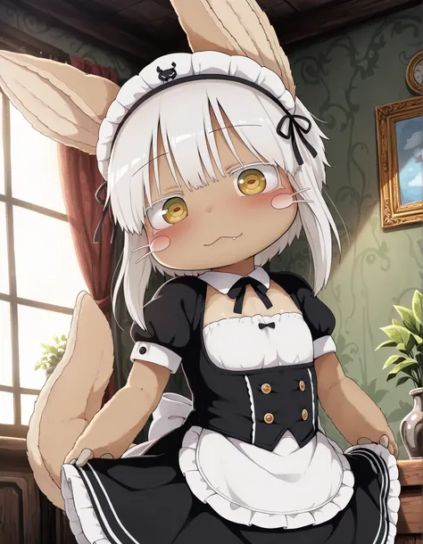Dagashi,, (masterpiece, best quality, high quality, good quality:1.2), solo, 1girl , Nanachi(MADE IN ABYSS), maid outfit ,