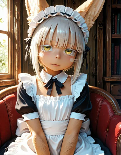 ldl,, Hype4realistic,, photorealistic, masterpiece, best quality, amazing quality, very aesthetic, absurdres, newest,, solo, 1girl , Nanachi(MADE IN ABYSS), maid outfit ,