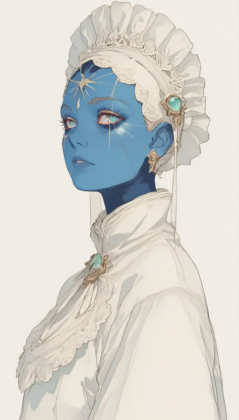 a woman with a blue face and white body is wearing a サンゴ headdress, covered in サンゴ, avant garde サンゴ, サンゴ headdress, サンゴ, シュールな色, トレンドの芸術, シュルレアリスムの美学, シュールなスタイル, シュールな設計, サンゴs, プラスチック製の, シュールレアリスム芸術, サンゴs are gemstones, 超現実的な前衛的なスタイル, vibrant サンゴs