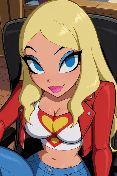 BREAK, score_6_up, score_7_up, score_8_up, score_9, masterpiece, best quality, amazing quality, SGJLA, 1girl, solo, blonde hair, blue eyes, pink lipstick, long hair, makeup, large breasts, busty, cleavage, curvy, athletic, looking at viewer, seducing viewe...