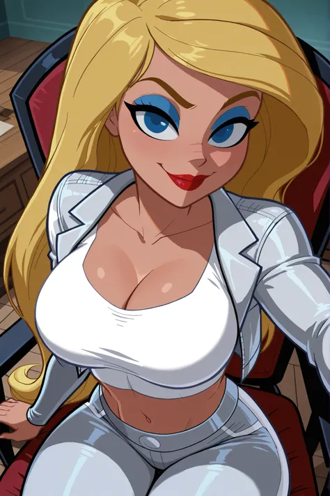 BREAK, score_6_up, score_7_up, score_8_up, score_9, Stargirl, 1girl, solo, long hair, blue eyes, blonde hair, lipstick, superhero, red lips, large breasts, cleavage, curvy, athletic, looking at viewer, seducing viewer, teasing viewer, smiling, closed mouth...