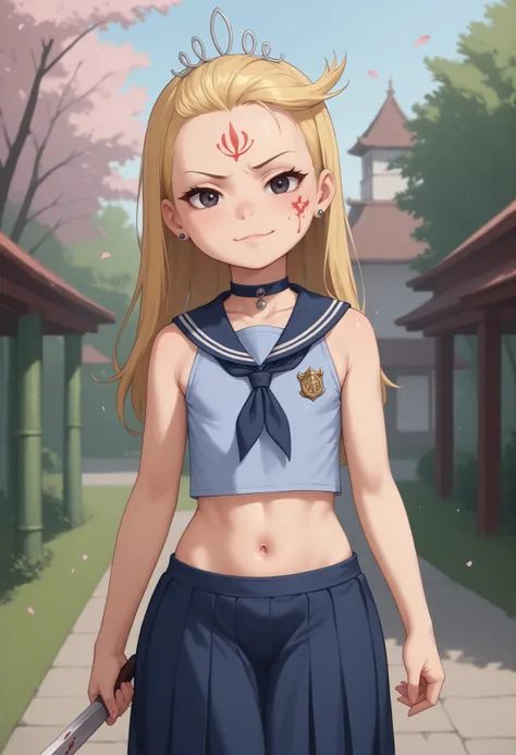 flat breasts. flat chest, skinny, huge hips, looking at viewer, 1o1a, blonde hair, tiara, Black eyes, earrings, necklace, choker. |  bamboo sword, defense pose, fencing,handed bamboo sword, Macedonian style. solo. 1 gril. masterpiece, best quality, absurdr...