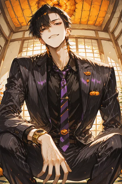 (masterpiece, best quality, ultra-detailed, high resolution, anime style, 2D illustration, cinematic lighting, dynamic perspective, fisheye lens effect),
handsome man, 30 years old, slender but athletic build, alluring expression, seductive smile showing t...