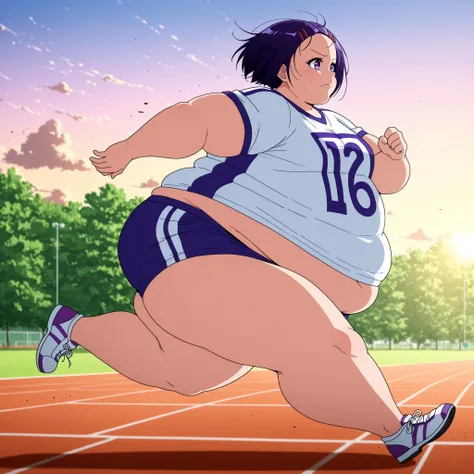 masterpiece, best quality, 5 fingers, sky, cloud, , morning, 1 girl, solo,
anime coloring, animescreencap, light,
harunasairenji, haruna sairenji, hair ornament, hairclip, purple eyes, purple hair, short hair, swept bangs, forehead,,, bulging belly, ...