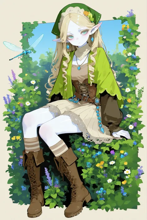 (0__11Xx_illu,duobaan,) Tooth faèrie princess. She has tall, thin miniature physique. She has holographic dragonfly wings. She has pale ivory skin and long pointy elf ears. Her eyes are sky-blue. She has long golden-blonde ringlet loose hairstyle decorated...