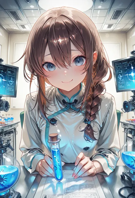 (((Forbidden Laboratory))), Dark laboratory equipment,Feeling nervous,Metallic Texture,Delicate Description,clean laboratory interior,scientist's experimental scene,Test tube,Medicines,gas emission device,spectrophotometer on the device,optical detector,co...