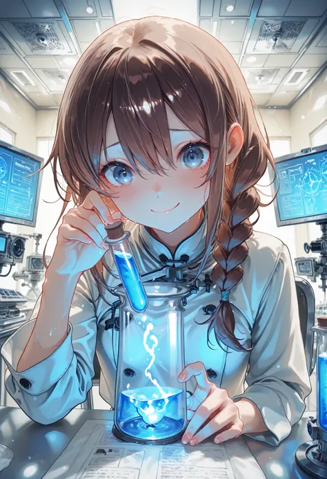 (((Forbidden Laboratory))), Dark laboratory equipment,Feeling nervous,Metallic Texture,Delicate Description,clean laboratory interior,scientist's experimental scene,Test tube,Medicines,gas emission device,spectrophotometer on the device,optical detector,co...