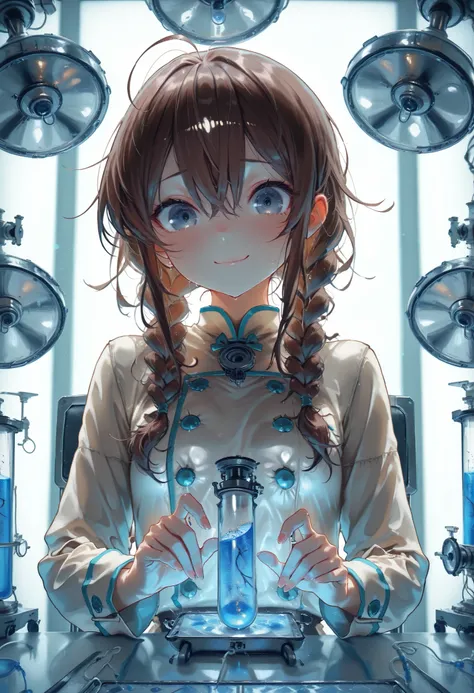 (((Forbidden Laboratory))), Dark laboratory equipment,Feeling nervous,Metallic Texture,Delicate Description，clean laboratory interior,scientist's experimental scene,Test tube,Medicines,gas emission device,spectrophotometer on the device,optical detector,co...