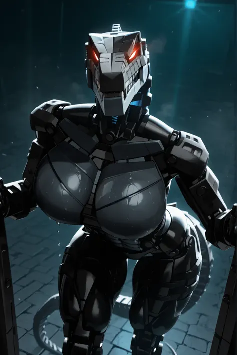 l3g0, masterpiece, best quality, amazing quality, very aesthetic, high resolution, highly detailed, high quality, krekkov style, score_9, score_8_up, score_7_up , solo, muscular, roodaka, bionicle, anthro, dinosaur, lidded eyes, annoyed, glowing eyes, sedu...