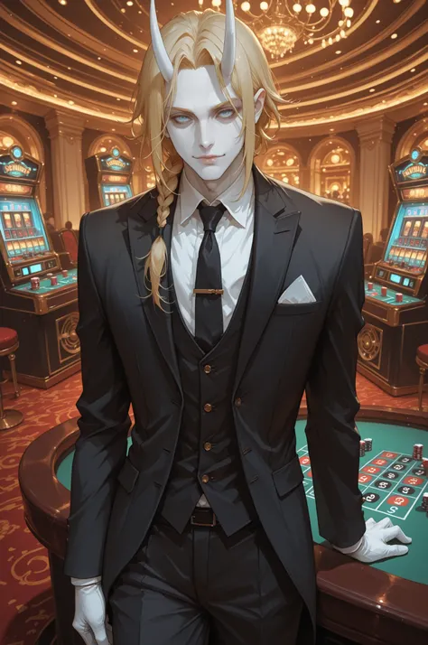 safe_pos, score_9, score_8_up, score_7_up (zPDXL3)  Stable_Yogis_PDXL_Positives,  BREAK inside, casino, main_floor, slot_machines

1guy, solo, tall, (pale_skin_tone:1.3), long_hair, braid_hair, blonde_hair, Oni_horns, long_fangs, joyful_expression, Soft_sm...