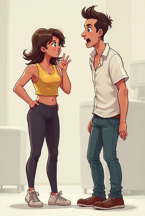 A girl in leggings farts in a guy's face