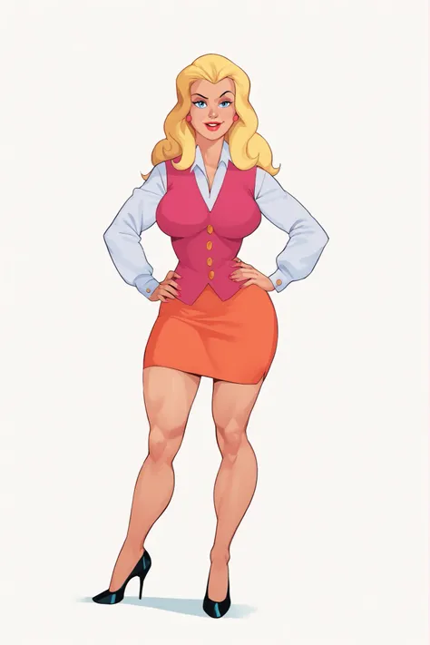 PonyXLV6_Scores BREAK (parody, retro artstyle, perfect anatomy, perfect eyes, absurd resolution,), zPDXL2, BREAK  felicia hardy, long hair, blonde hair, blue eyes, flirting, raised eyebrow, ((looking at viewer, full body view, front view)), lipstick, makeu...