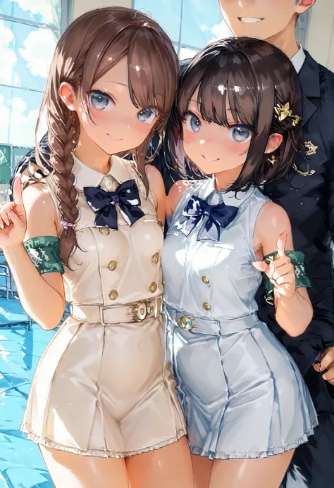 Little Girl with High Pressure Discipline Chairman，(((Chairman of the Discipline Committee's armband)))，About 150 centimeters,charismatic presence, Tall Boys Surrounding Her Surrounding Her Surrounding Area,Pointing and Instructing,4K High Resolution,High ...