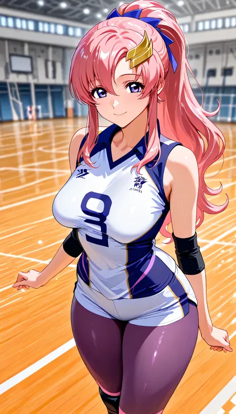 score_9, score_8_up, score_7_up, source_anime, Top Quality、8k、masterpiece、natural light、and high precision、perfect anatomy、solo, small breasts, (sagging breasts:1.2), (voluptuous body:1.3), lacus_c, long hair, ponytail, pink hair, hair between eyes, purple...