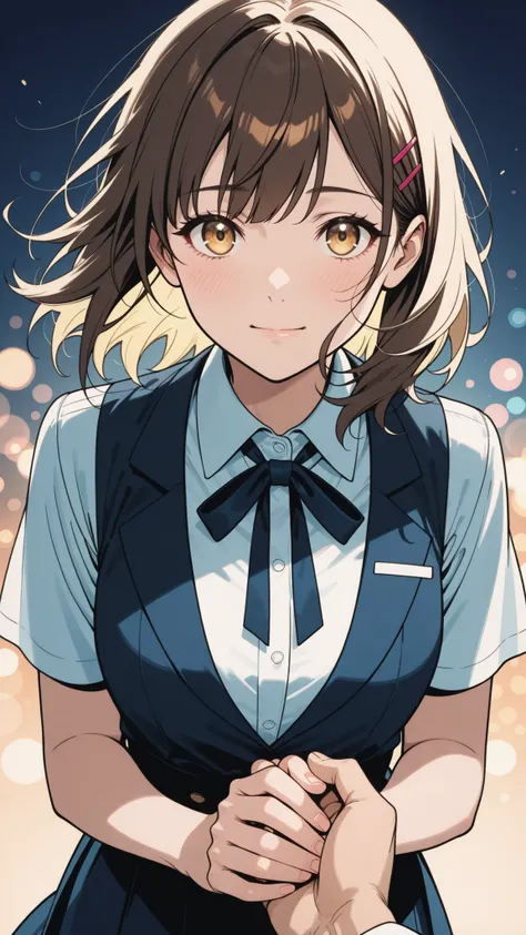 score_9,score_8_up,score_7_up,score_6_up,score_5_up,score_4_up,first-person view、I can only see hands and arms in front of the screen、Holding hands behind her back、She's staring at me、warm and serene atmosphere、spring scenery、fluttering hair、romantic and p...