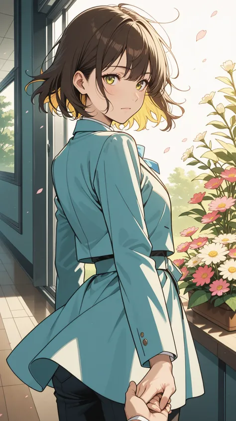 score_9,score_8_up,score_7_up,score_6_up,score_5_up,score_4_up,first-person view、I can only see hands and arms in front of the screen、Holding hands behind her back、She's staring at me、warm and serene atmosphere、spring scenery、fluttering hair、romantic and p...