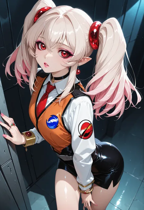 (|(Mine Fujiko))), Details XL, artist_Morii Akira, About ,(Extremely cute 1 0 an old vampire girl, masterpiece, Highest Quality, high resolution, face details, Skin Details, shiny skin, uneven skin, 1 Girl, pointed ears ), Platinum Blonde Hair, parted lips...