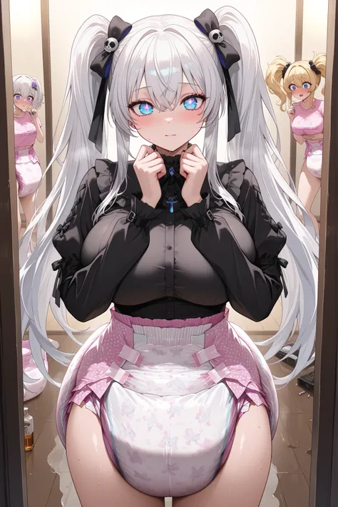 Alta calidad, 8K Ultra HD, hand inside her vagina, Masterpiece, best quality, amazing quality, very aesthetic, high resolution, ultra detailed, very detailed eyes, absurd, newest, 2 women, (woman: 0.5), cute, two pigtails, blonde hair, beautiful eyes, big ...