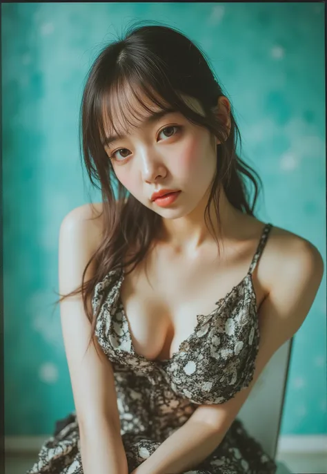 High-End Fashion Photos of Asian Models Wearing Specially Designed Black and White Dresses, (big boobs:1.5),tight waist shows proportion, flowing long skirt, Sexy Poses, Realistic sharp face, pastel finish background, Highlight Textures and Textures,Clean ...