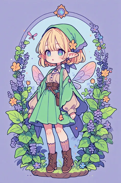 (novuschroma15 style,)(Chibi) Tooth faèrie princess. She has tall, thin miniature physique. She has holographic dragonfly wings. She has pale ivory skin and long pointy elf ears. Her eyes are sky-blue. She has long golden-blonde ringlet loose hairstyle dec...