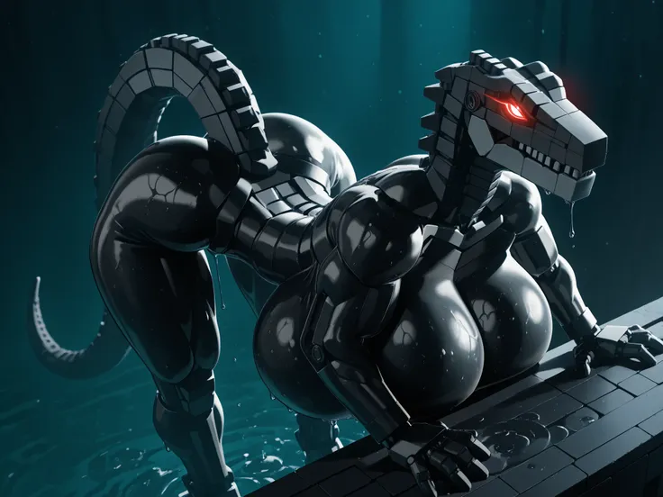 l3g0, masterpiece, best quality, amazing quality, very aesthetic, high resolution, highly detailed, high quality, krekkov style, score_9, score_8_up, score_7_up , solo, muscular, roodaka, bionicle, anthro, dinosaur, lidded eyes, annoyed, glowing eyes, sedu...