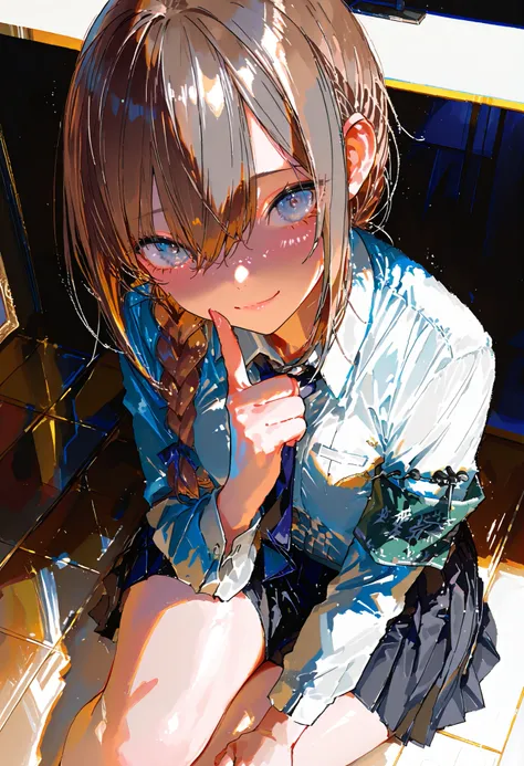 Overbearing，Chairman of the Discipline Committee，Disciplinary Girl Ceaman,(((Disciplinary Committee Chairman's Armband)))，Approx. 150 cm,charismatic presence, Strict Guidance to Students,Pointing and Instructions,4K High Resolution,high dynamic range,brown...