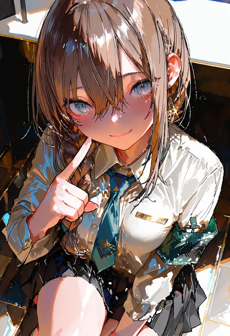 Overbearing，Chairman of the Discipline Committee，Disciplinary Girl Ceaman,(((Disciplinary Committee Chairman's Armband)))，Approx. 150 cm,charismatic presence, Strict Guidance to Students,Pointing and Instructions,4K High Resolution,high dynamic range,brown...